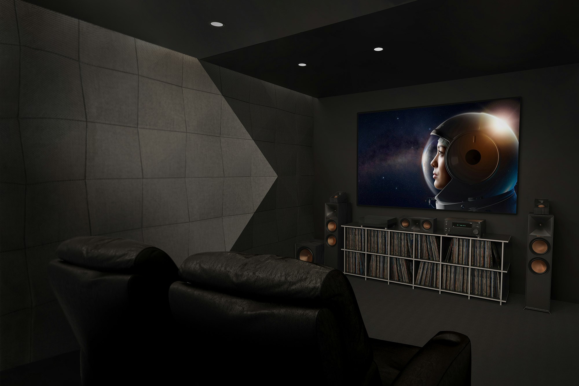 TX RZ70 and Klipsch Home Theater System showing Space movie in Home Theater Room 2000x1333